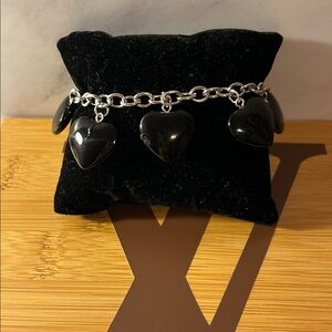 Black and Silver Heart Charm Bracelet